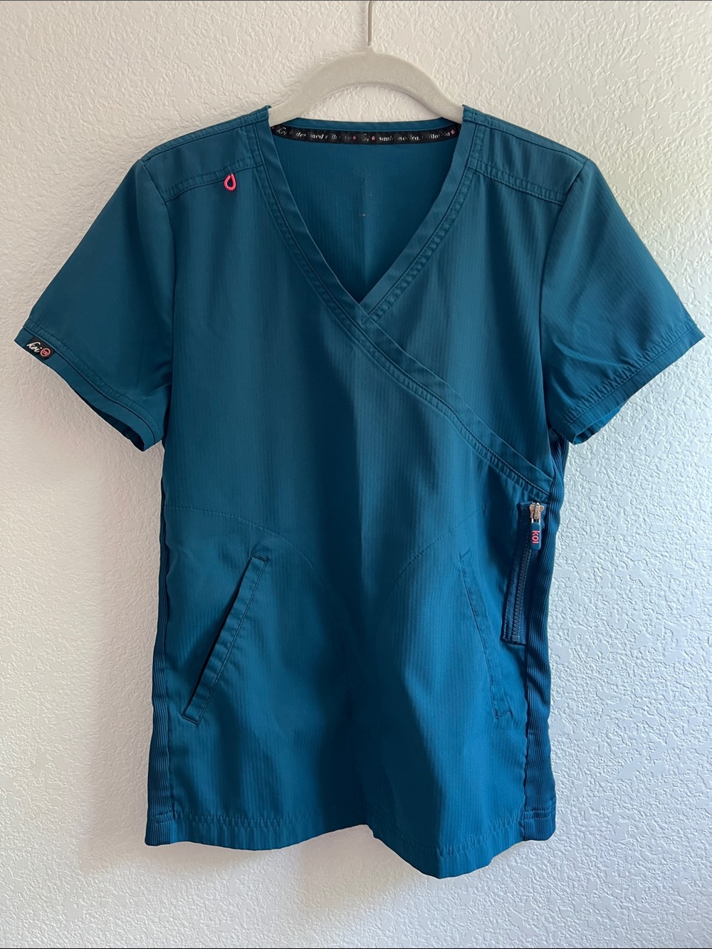 Koi lite Teal Cross-Front Scrub Top